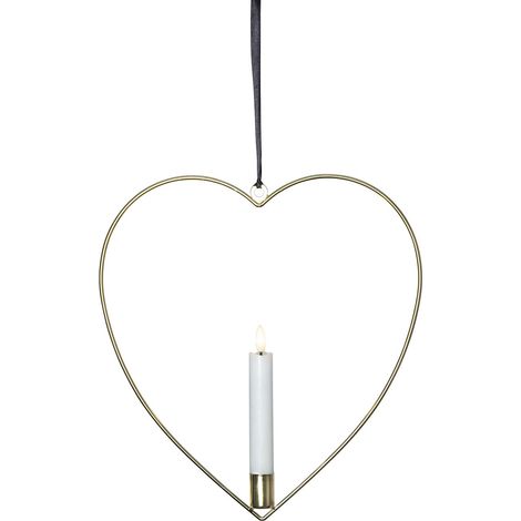 Star Trading Décoration Flamme Heart, Lampe à suspendre, cur, couleur laiton, bougie, cire, LED, minuterie, blanc chaud, 28,5 cm