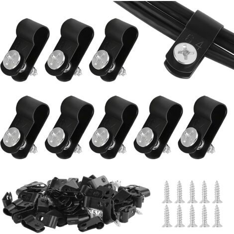 Lot de 100 serre-câbles en R noirs de 1,25 cm - En nylon - À visser - Avec 100 vis - Clips de câble à visser pour câble, tuyau (6,4 mm) (1/5)