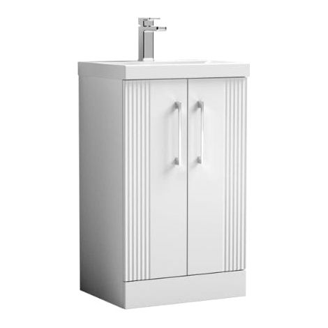 Nuie Deco Satin White 500mm 2 Door Vanity Unit and Mid Edge Ceramic Basin - DPF123A