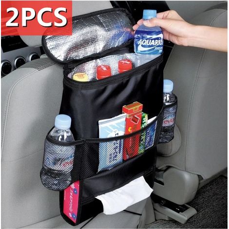 (2 pièces) Organisateur de siège arrière de voiture, sac de rangement suspendu, boîte à mouchoirs multipoches, habillage de bouteille tendance pour voiture (1/5)