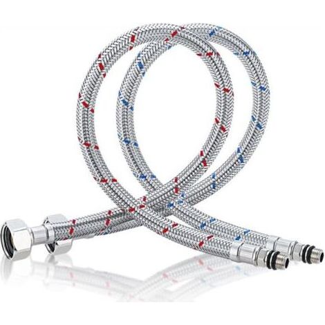 Tuyau de raccordement en acier inoxydable pour robinets eau chaude/eau froide, évier de cuisine, 60 cm, MUMU (1/4)