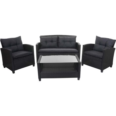 XXL Poly-Rattan Garnitur HHG-089, Balkon-/Garten-/Lounge-Set Sitzgruppe, Sofa Sessel mit Kissen Spun Poly anthrazit