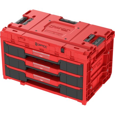 Qbrick – Boîte à outils 3 tiroirs 27L – Dimensions 587 x 380 x 340 mm – Matériau durable RED ULTRA HD – Verrou en acier pour sécurité