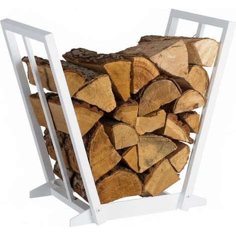 Étagère à bois, métal, H x L x P : 55,5 x 62 x 35 cm, support à bois pour cheminée, bois empilé, blanc (1/5)