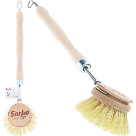 Brosse à Vaisselle en Bois, Fibres de Tampico Naturelles et Crochet de Suspension - Brosse pour Vaisselle Robuste au Manche Ergonomique (1/5)
