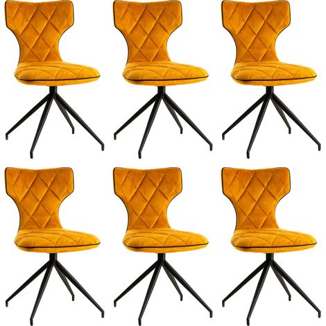 STYK - Lot de 6 Chaises Tissu Curry Surpiqures Carreaux (1/3)