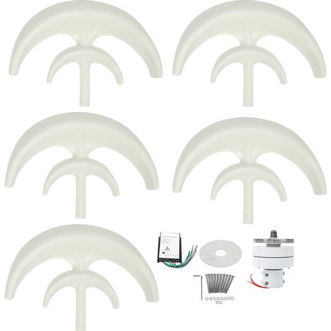 Éolienne Kit 800W Générateur 5 Pales Moteur AC Courant Alternatif Système Solaire Lanterne Double Couche Blanc 12V (1/5)