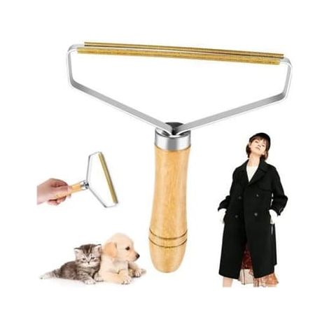 Brosse anti-peluches manuelle avec manche en bois, brosse portable pour vêtements, couvertures, rideaux et canapés (1) (1/4)