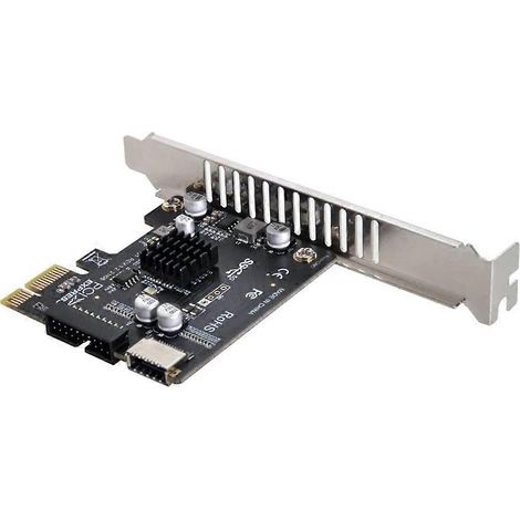 Carte adaptateur carte mère VL805 : port USB 3.1 Type E 5 Gbit/s en façade et port USB 2.0 vers PCI-E 1X Express.
