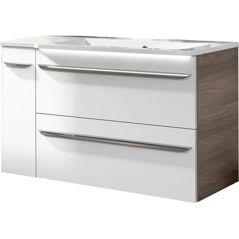 Fackelmann LUXOR Badmöbel Set 3-teilig 100 cm, Braun/Weiß + Unterschrank rechts"-"90212145 (1/5)