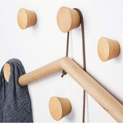 Crochet Murale En Bois - Crochet Rond Pour Manteaux Et Accessoires - Charge Maximale 15 Kg - Pour Couloir Salle De Bain Chambre - Lot De 5 (1/5)