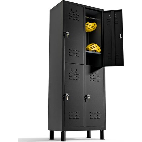 Vestiaire metallique à 4 portes Casier 180x65x40cm pour votre atelier ou votre bureau Casier metallique serrure (Noir) (1/5)