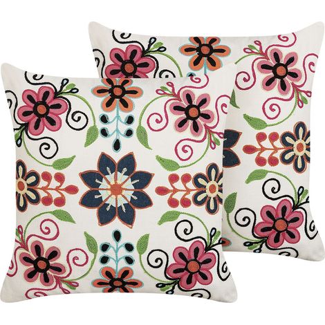 Set di 2 cuscini in cotone boho motivo floreale 50 x 50 cm multicolore Bahraich (1/5)