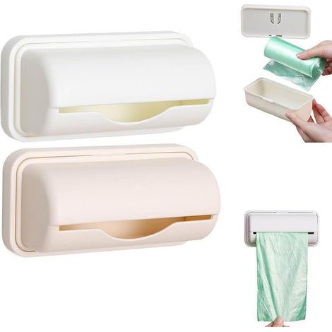 2-teiliger Müllbeutelspender – Wandmontage – Kein Bohren erforderlich – für Küche und Bad – Weiß und Apricot – 15 x 7,5 cm (1/5)