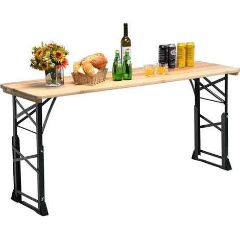 GOPLUS Table de Pique-Nique Pliable avec Hauteurs Réglables, Dessus en Bois & Trou pour Parasol, Table de Repas Portable Pliant pour Camping, Fête, Cour Arrière,Charge, 50KG,168,5x50x75/105CM (1/5)