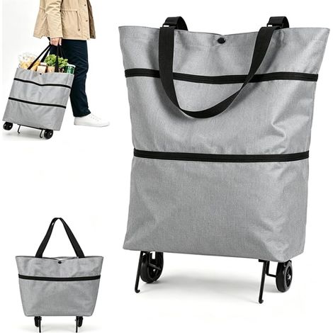 Beyamis Chariot de courses pliable et portable  Sac de courses à roulettes imperméable et double usage gris (1/5)