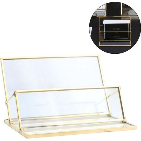 Porte-cartes de visite de bureau fait à la main Porte-cartes de visite Bureau en métal Laiton Porte-cartes de visite en verre personnalisé Creative Trade Show Gift - 11x7x6.5cm (1/4)