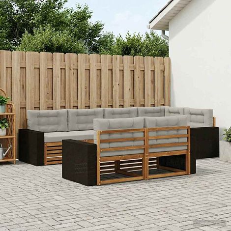 vidaXL Outdoor-Sofagarnitur mit Kissen 7 pcs Natürlich und Hellgrau (1/5)