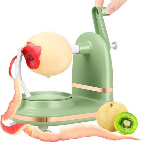 Éplucheur automatique pour pommes et poires avec vide-pomme, éplucheur à poignée, épluchage rapide, ustensile de cuisine, vert clair (1/5)