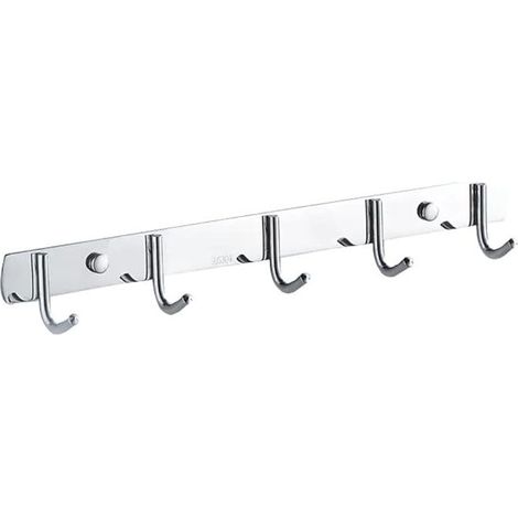 1 x Porte-manteau mural, acier inoxydable SUS304, 5 crochets, finition polie miroir, anti-corrosion, pour entrée salle de bain vestiaire (1/5)