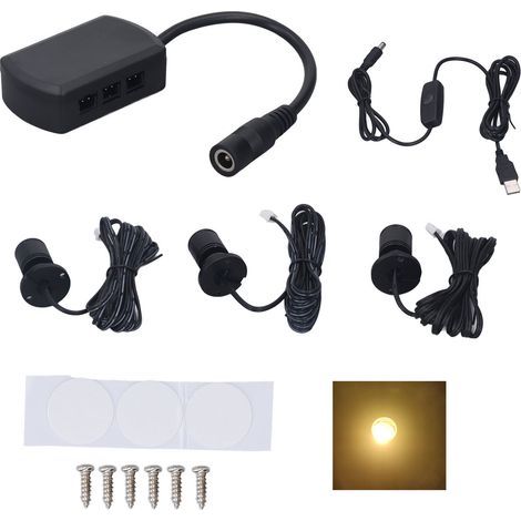 Mini LED Spot Lights 5V USB Vitrine Lumière d'affichage 1 à 3 Lumière de petit meuble dimmable noir chaud (1/5)