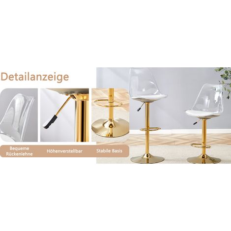 Taburete de bar, regulable en altura, giratorio, 45,7 x 53,3 cm, oro y transparente (1/5)