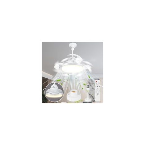 43CM Lustre Ventilateur de Plafond Pliable avec Douille E27 et Telecommande, Petit Lampe Ventilateur, 3 Pales Cachées,3 Vitesses