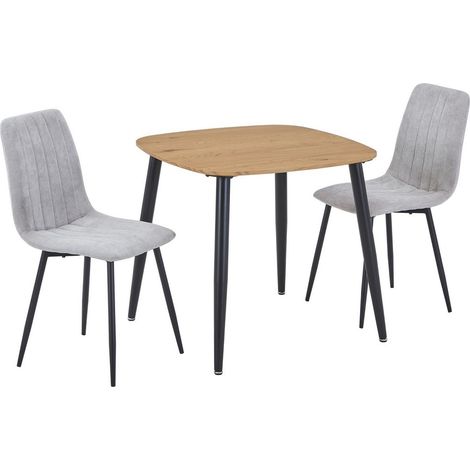 Aspen Light Oak Square Table & 2 Light Grey Cord Fabric Chair Set - MDF/Metal - L54 x W44 x H88 cm