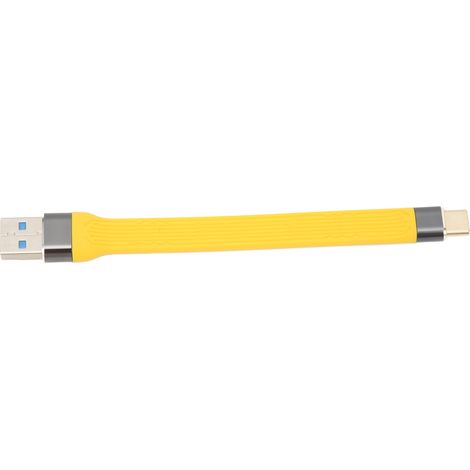 Câble USB mâle vers USB-C mâle, 10 Gbit/s, 5 A, longueur 13,8 cm, flexible, gaine FPC, jaune, pour le bureau et les voyages.