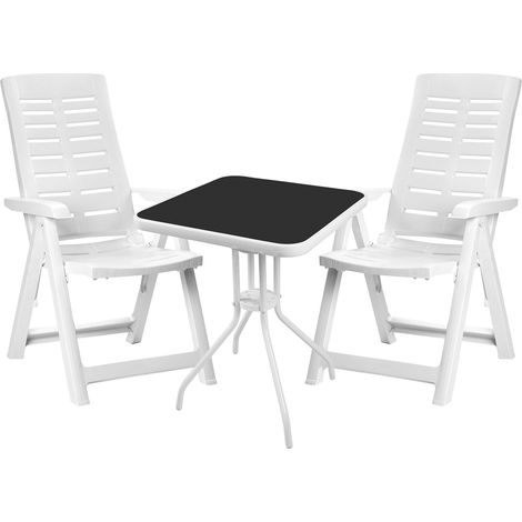 Bistrogarnitur 3-teilig Weiß/Schwarz Klappstuhl Weiß-MMC33081WB+2xMYUM040BI (1/4)