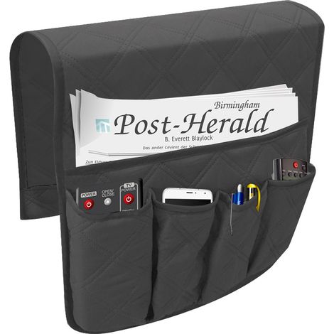 Organisateur Accoudoir Canapé - 5 Poches - Antidérapant Silicone - 89 x 33 cm - Café Gris - 1 Pièce (1/5)