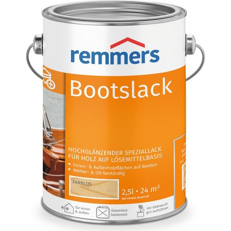 Remmers Bootslack farblos, 2,5 Liter, Boots Lack hochglänzend, Klarlack, auch für Holzmöbel, Fest- und Bierzeltgarnituren geeignet, inklusive Grundierung (1/2)
