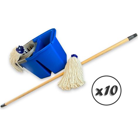 Kit balai à franges espagnol Seau double bac professionnel 2x7 litres - Quantité x10 - Seau double bacs pro + 2 franges espagnoles