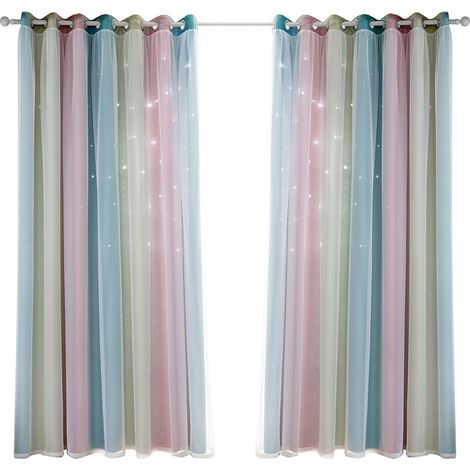 Rideaux à étoiles, rideaux occultants pour chambres d'enfants, chambres de filles, salons, rideaux à étoiles colorés double couche pour fenêtres, 1 panneau (53 (1/5)