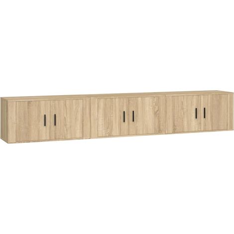 Lot de 3 meubles TV muraux design classique rangement pratique 80 x 34,5 x 40 cm en bois d'ingénierie chêne sonoma (1/5)
