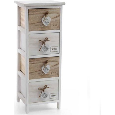 Meuble étroit en bois blanc avec 4 tiroirs décorés, 26 x 32 x 80 cm (1/3)