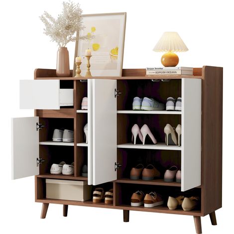 ELVMI Credenza con 4 Ante, 1 Cassetto e Ripiano Regolabile, per Soggiorno o Cucina, Pannello Truciolare, Bianco Naturale, 120 x 35 x 99 cm (1/5)