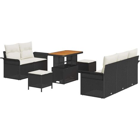 Garden Sofa Set with Cushion with Storage 8 pcs Black and Cream vidaXL