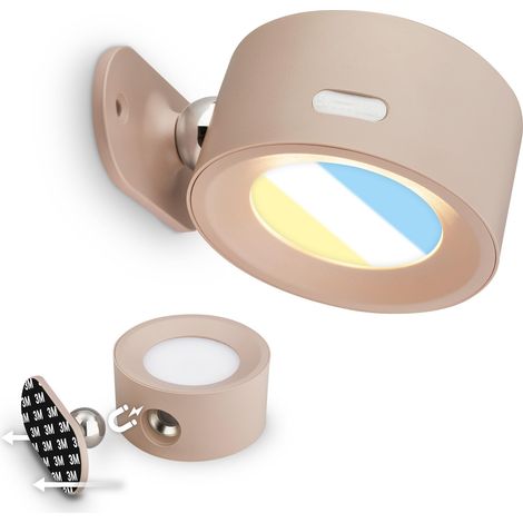 Sticklights - Lampe murale sans électricité ni perçage avec batterie, tactile, dimmable, CCT, fixation magnétique amovible, applique murale sans fil, 9x7,5x4 cm, beige (1/5)