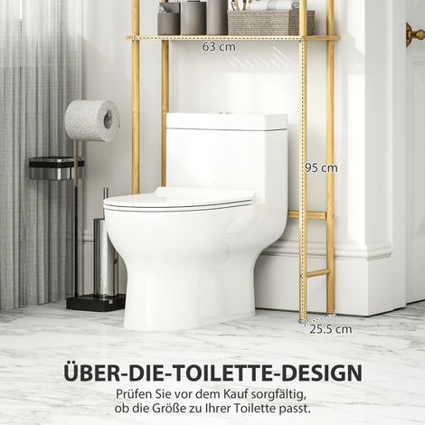 Étagère salle de bain 3 étagères, rangement mural gain de place, bois naturel, 69 x 25,5 x 181 cm