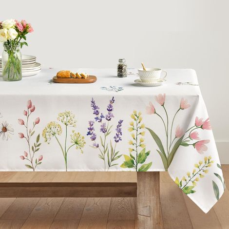 Tischdecke 140x220 cm rechteckig mit Blumenmuster, fleckschützend, pflegeleicht, Polyester