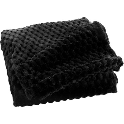 Plaid Flanelle en Relief "Mini Frosty" 125x150cm Noir (1/4)