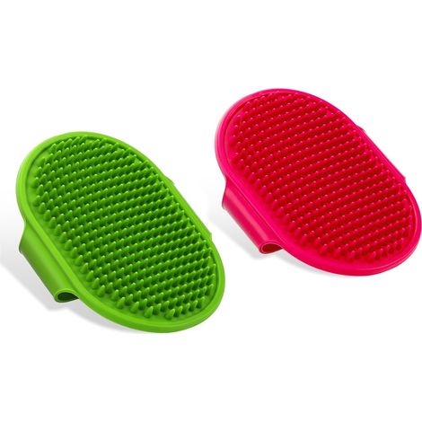 Brosse de toilettage pour Chien, Lot de 2 brosses de Bain en Caoutchouc de Silicone avec Sangle réglable Brosse de Douche pour Animaux de Compagnie Brosse de Massage pour Chiot (rose vert) (1/5)