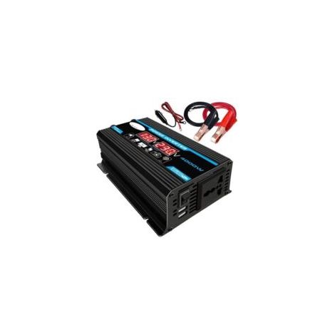 QORVA-Convertisseur 12V 220V pur sinus 4000W – Onduleur à onde sinusoïdale pure – Télécommande et double prises AC pour véhicules
