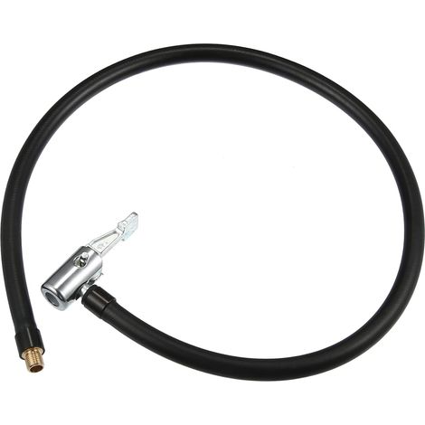 Tuyau Rallonge Gonfleur Pneu Connexion Rapide 60cm Noir Et Argenté, Caoutchouc, Alliage De Zinc, Mandrin En Cuivre, Pour Vélo Moto Voiture, Dimension Filetage M8x0.8 (1/5)