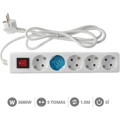 Base múltiple 5 enchufes con interruptor 1.5m de cable 3x1mm blanca GSC 0000005 (1/2)