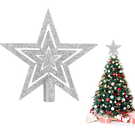 Étoile Sapin Noël en Topper d'arbre de pour Décoration 18cm Plastique Argent (1/5)