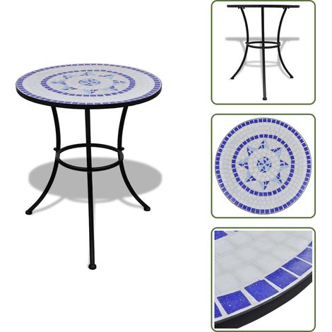Table de bistro Bleu et blanc 60 cm Mosaïque - Table De Jardin - Table Bistrot - Table Mosaïque - Table Extérieure - Mobilier De Jardin