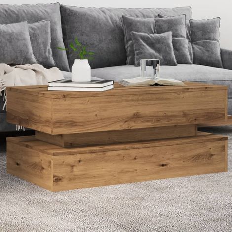 Vidaxl – Table basse relevable avec lumières LED – Bois d'ingénierie – Dimensions 90x50x40 cm – Design moderne pour salon