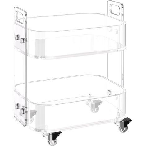 Table roulante acrylique 2 niveaux, desserte mobile transparente, console design avec roulettes, table de chevet claire, meuble d'appoint pour salon, chambre, bar, bureau, 30,5 x 41,6 x 48 cm (1/5)